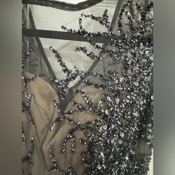 graphite & taupe Adrianna Papell Beaded sequins Mermaid Mesh Gown size 2 petite - Picture 6 of 16